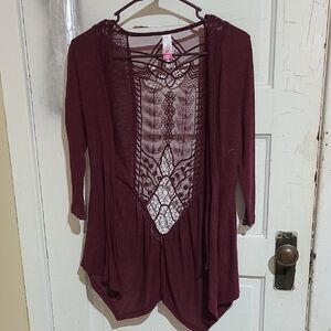 No Boundaries Burgundy Lace Detail Top